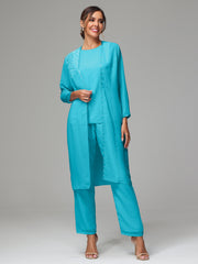 3 Pieces Chiffon Fancy Mother Of The Bride Dress Pants Suits