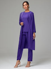 3 Pieces Chiffon Fancy Mother Of The Bride Dress Pants Suits