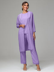 3 Pieces Chiffon Fancy Mother Of The Bride Dress Pants Suits