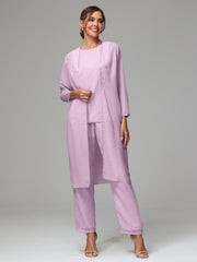 3 Pieces Chiffon Fancy Mother Of The Bride Dress Pants Suits
