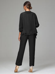 3 Pieces Chiffon Lace Long Sleeves Mother Of The Bride Dress Pants Suits