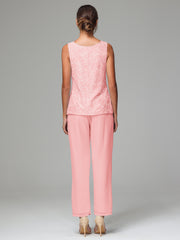 3 Pieces Chiffon Lace Long Sleeves Mother Of The Bride Dress Pants Suits