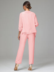 3 Pieces Chiffon Lace Long Sleeves Mother Of The Bride Dress Pants Suits