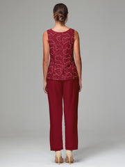 3 Pieces Chiffon Lace Long Sleeves Mother Of The Bride Dress Pants Suits