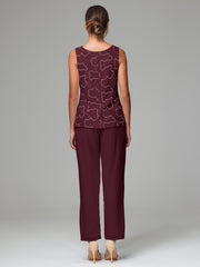 3 Pieces Chiffon Lace Long Sleeves Mother Of The Bride Dress Pants Suits