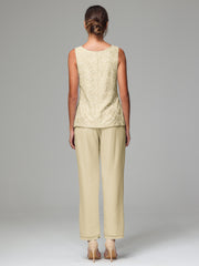 3 Pieces Chiffon Lace Long Sleeves Mother Of The Bride Dress Pants Suits