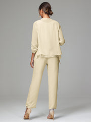 3 Pieces Chiffon Lace Long Sleeves Mother Of The Bride Dress Pants Suits
