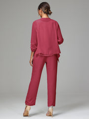 3 Pieces Chiffon Lace Long Sleeves Mother Of The Bride Dress Pants Suits