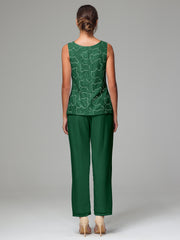 3 Pieces Chiffon Lace Long Sleeves Mother Of The Bride Dress Pants Suits