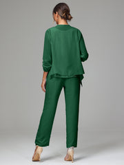 3 Pieces Chiffon Lace Long Sleeves Mother Of The Bride Dress Pants Suits