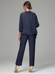 3 Pieces Chiffon Lace Long Sleeves Mother Of The Bride Dress Pants Suits
