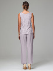 3 Pieces Chiffon Lace Long Sleeves Mother Of The Bride Dress Pants Suits