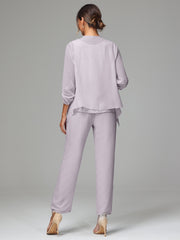 3 Pieces Chiffon Lace Long Sleeves Mother Of The Bride Dress Pants Suits