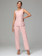 3 Pieces Chiffon Lace Long Sleeves Mother Of The Bride Dress Pants Suits