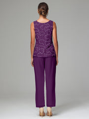 3 Pieces Chiffon Lace Long Sleeves Mother Of The Bride Dress Pants Suits