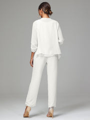 3 Pieces Chiffon Lace Long Sleeves Mother Of The Bride Dress Pants Suits