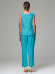 3 Pieces Chiffon Lace Long Sleeves Mother Of The Bride Dress Pants Suits