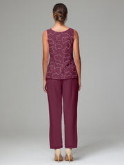 3 Pieces Chiffon Lace Long Sleeves Mother Of The Bride Dress Pants Suits