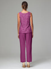 3 Pieces Chiffon Lace Long Sleeves Mother Of The Bride Dress Pants Suits