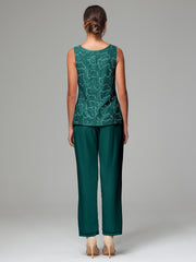 3 Pieces Chiffon Lace Long Sleeves Mother Of The Bride Dress Pants Suits