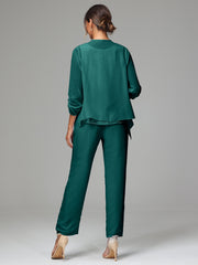 3 Pieces Chiffon Lace Long Sleeves Mother Of The Bride Dress Pants Suits