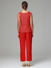 3 Pieces Chiffon Lace Long Sleeves Mother Of The Bride Dress Pants Suits