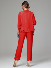 3 Pieces Chiffon Lace Long Sleeves Mother Of The Bride Dress Pants Suits