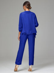3 Pieces Chiffon Lace Long Sleeves Mother Of The Bride Dress Pants Suits