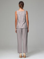 3 Pieces Chiffon Lace Long Sleeves Mother Of The Bride Dress Pants Suits