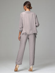 3 Pieces Chiffon Lace Long Sleeves Mother Of The Bride Dress Pants Suits