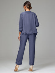 3 Pieces Chiffon Lace Long Sleeves Mother Of The Bride Dress Pants Suits