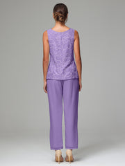 3 Pieces Chiffon Lace Long Sleeves Mother Of The Bride Dress Pants Suits