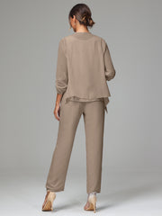 3 Pieces Chiffon Lace Long Sleeves Mother Of The Bride Dress Pants Suits