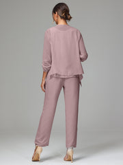 3 Pieces Chiffon Lace Long Sleeves Mother Of The Bride Dress Pants Suits