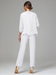 3 Pieces Chiffon Lace Long Sleeves Mother Of The Bride Dress Pants Suits