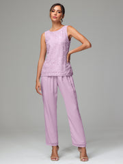 3 Pieces Chiffon Lace Long Sleeves Mother Of The Bride Dress Pants Suits