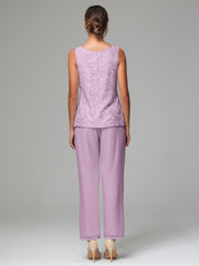 3 Pieces Chiffon Lace Long Sleeves Mother Of The Bride Dress Pants Suits