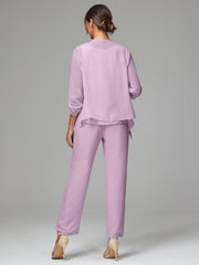 3 Pieces Chiffon Lace Long Sleeves Mother Of The Bride Dress Pants Suits