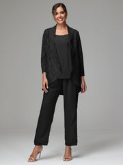 3 Pieces Delicate Chiffon Lace Mother of Bride Dress Pant Suits