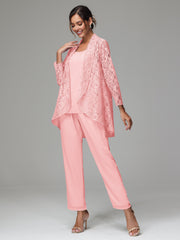 3 Pieces Delicate Chiffon Lace Mother of Bride Dress Pant Suits