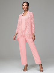 3 Pieces Delicate Chiffon Lace Mother of Bride Dress Pant Suits