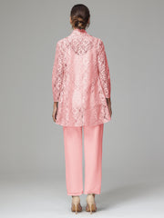 3 Pieces Delicate Chiffon Lace Mother of Bride Dress Pant Suits