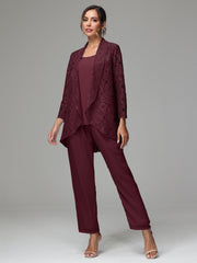 3 Pieces Delicate Chiffon Lace Mother of Bride Dress Pant Suits