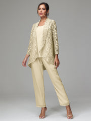 3 Pieces Delicate Chiffon Lace Mother of Bride Dress Pant Suits