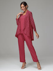 3 Pieces Delicate Chiffon Lace Mother of Bride Dress Pant Suits