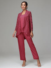 3 Pieces Delicate Chiffon Lace Mother of Bride Dress Pant Suits