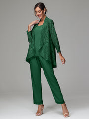 3 Pieces Delicate Chiffon Lace Mother of Bride Dress Pant Suits