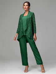 3 Pieces Delicate Chiffon Lace Mother of Bride Dress Pant Suits