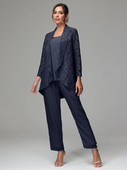 3 Pieces Delicate Chiffon Lace Mother of Bride Dress Pant Suits