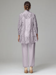 3 Pieces Delicate Chiffon Lace Mother of Bride Dress Pant Suits